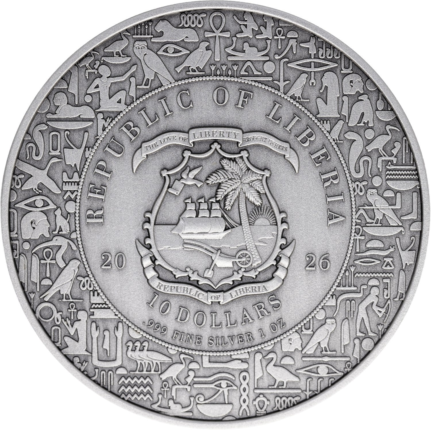 2026 Liberia Egyptian Heritage Anubis Antiqued UHR 1 oz Silver Coin
