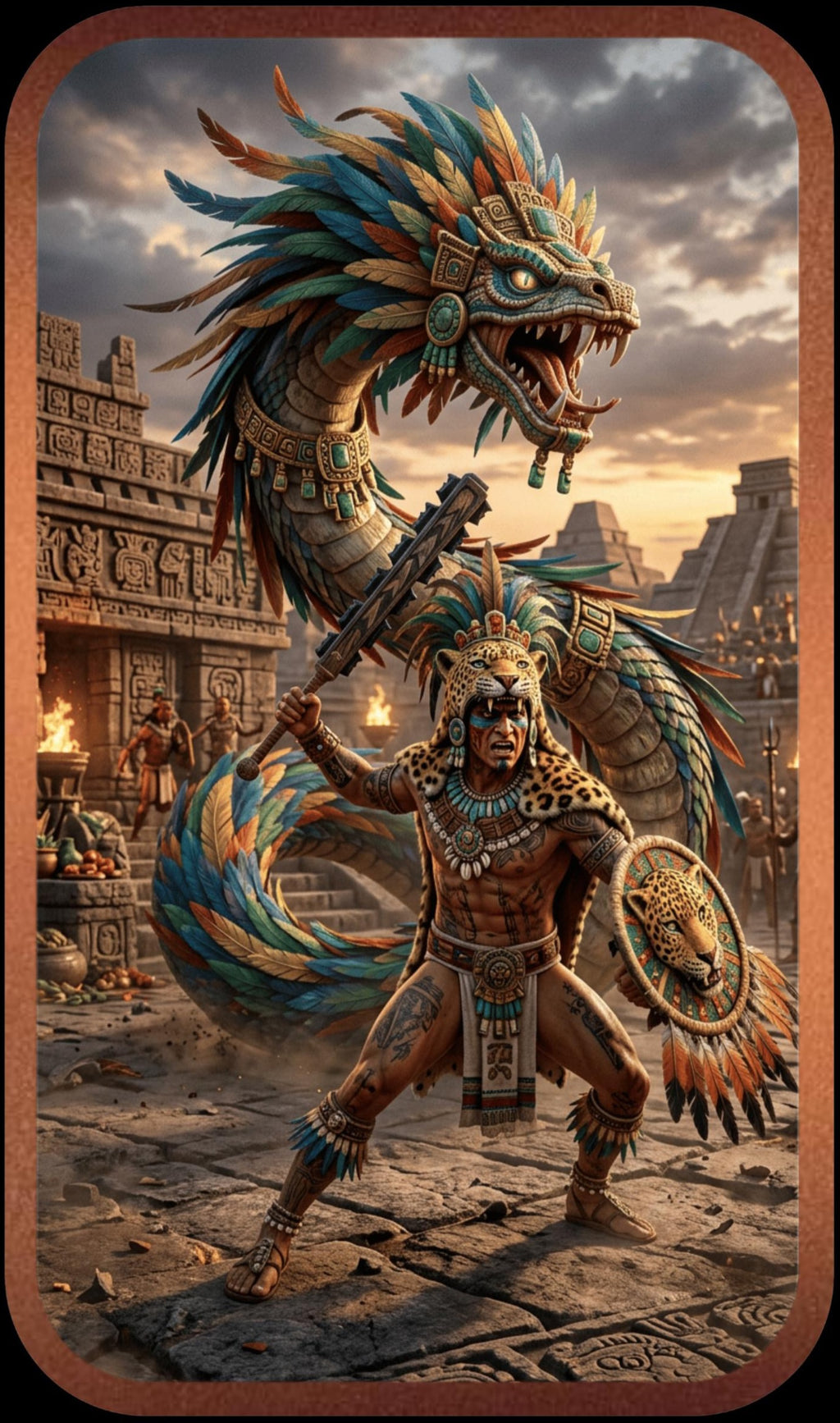 Warrior of Quetzalcoatl Colorized 1 oz Copper Bar