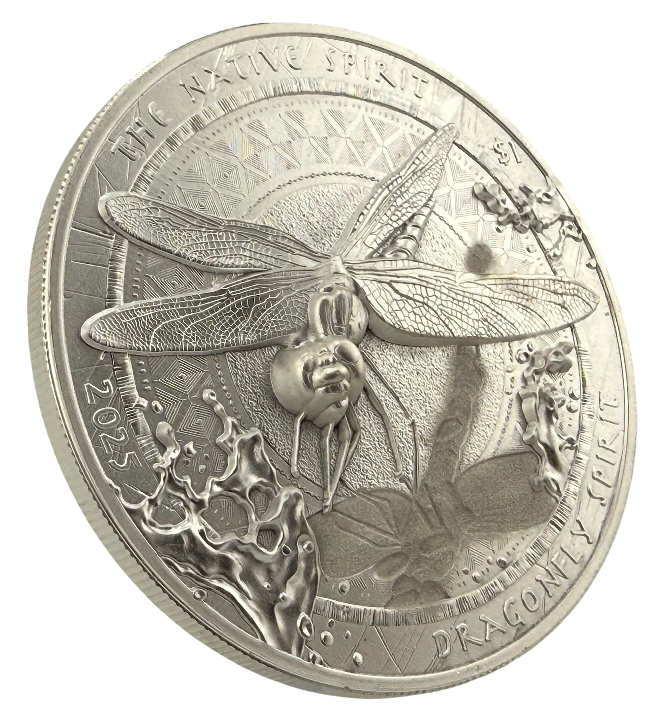 2025-Sioux Nation Native Spirit-Dragonfly 1oz .999 Antiqued Silver High Relief