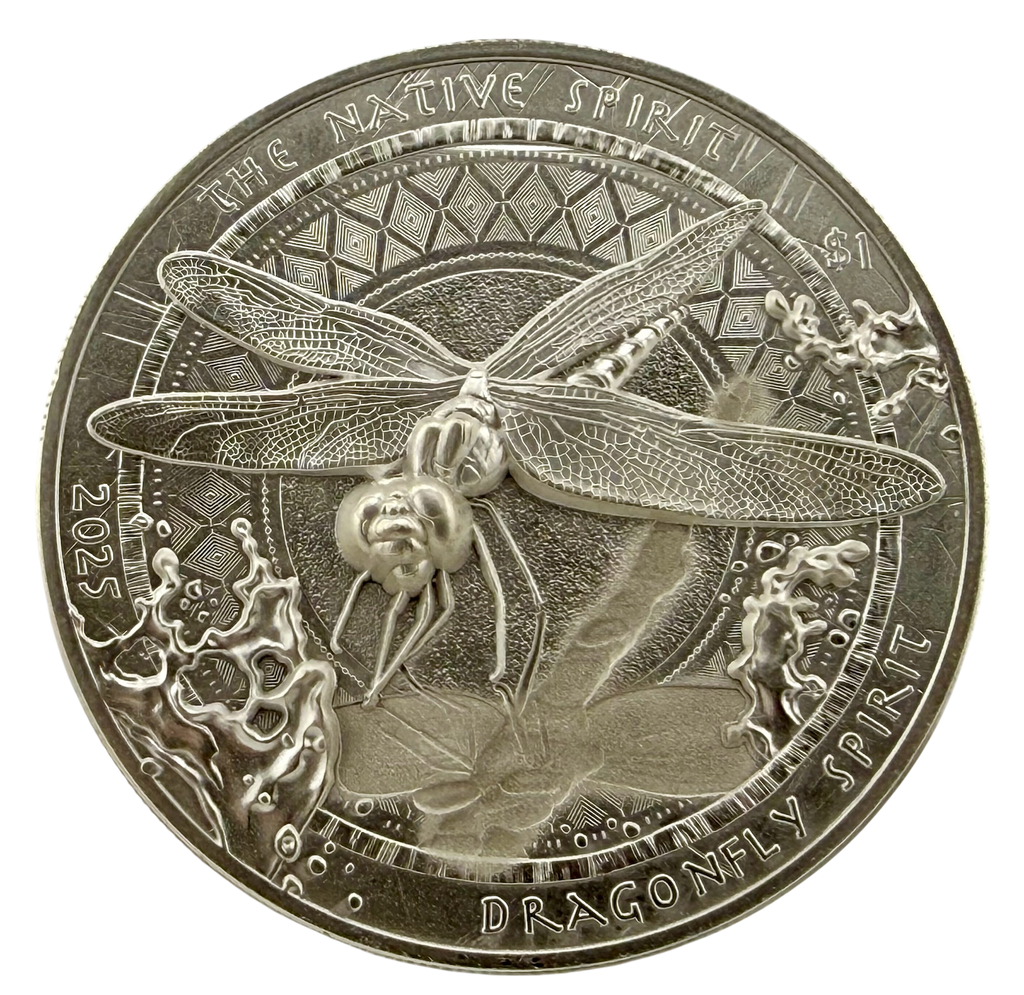 2025-Sioux Nation Native Spirit-Dragonfly 1oz .999 Antiqued Silver High Relief