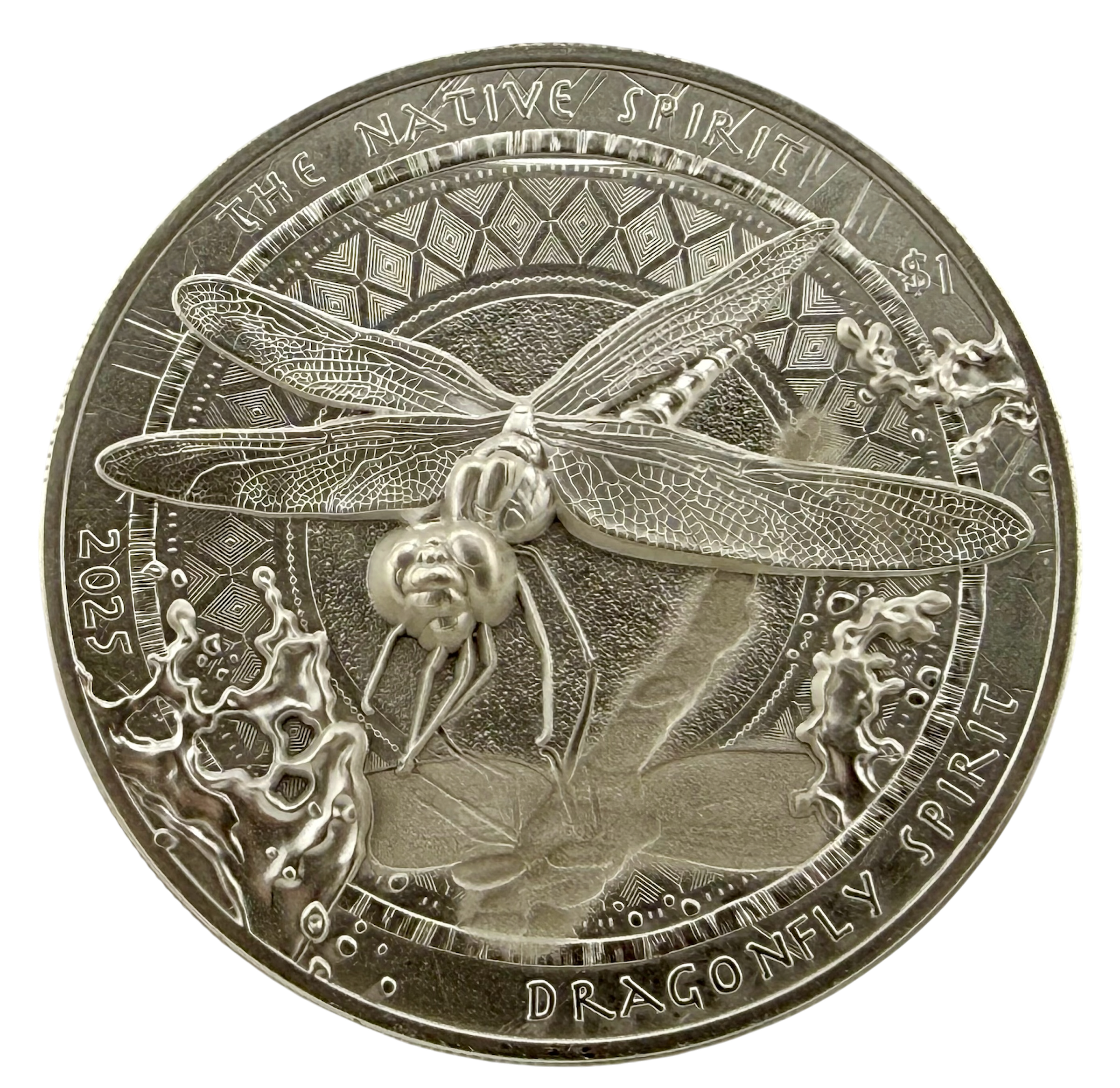 2025-Sioux Nation Native Spirit-Dragonfly 1oz .999 Antiqued Silver High Relief