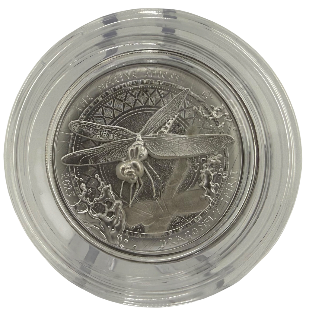 2025-Sioux Nation Native Spirit-Dragonfly 1oz .999 Antiqued Silver High Relief