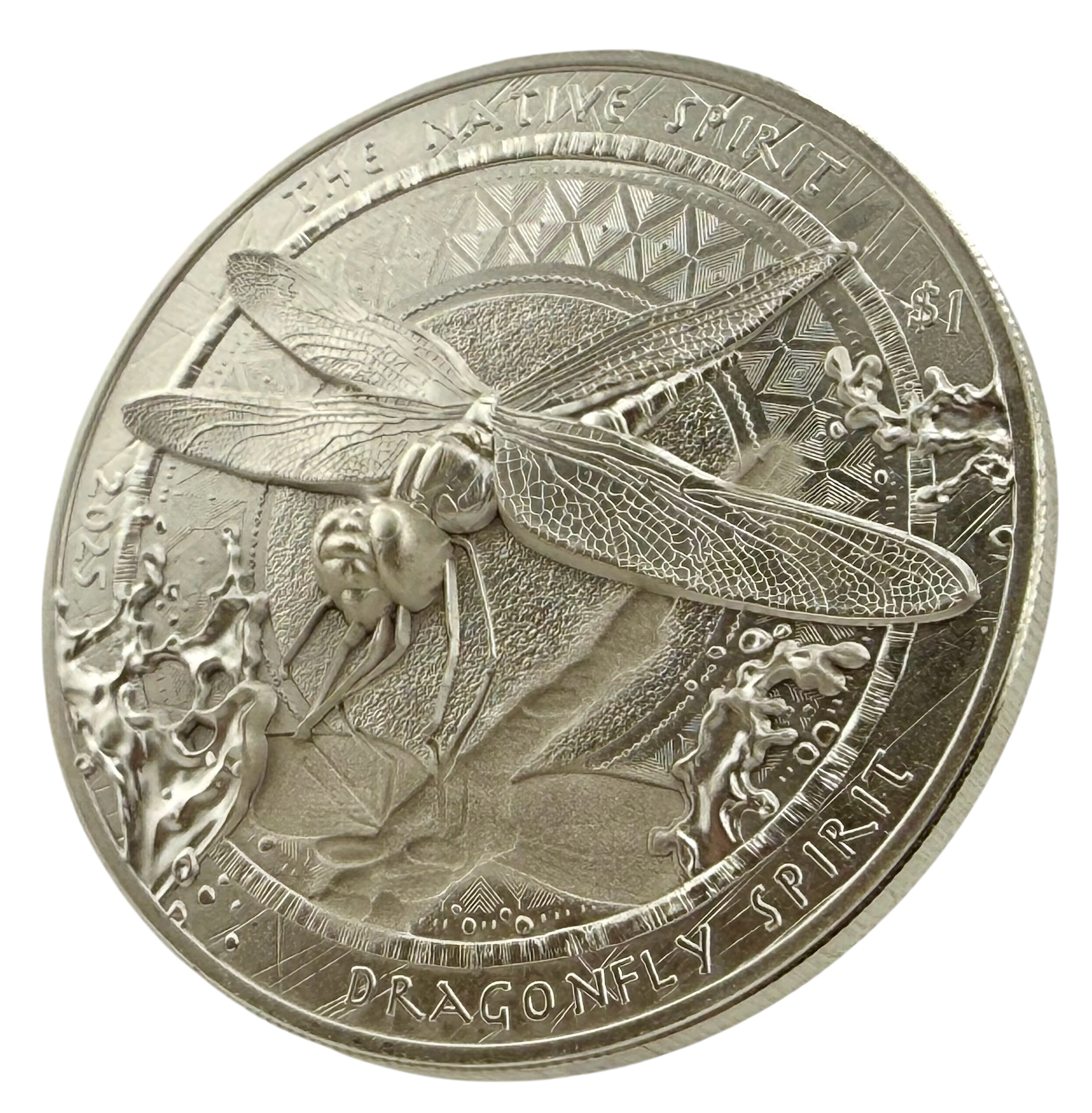 2025-Sioux Nation Native Spirit-Dragonfly 1oz .999 Antiqued Silver High Relief