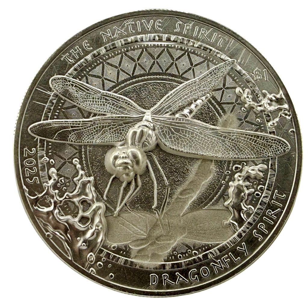 2025-Sioux Nation Native Spirit-Dragonfly 1oz .999 Antiqued Silver High Relief