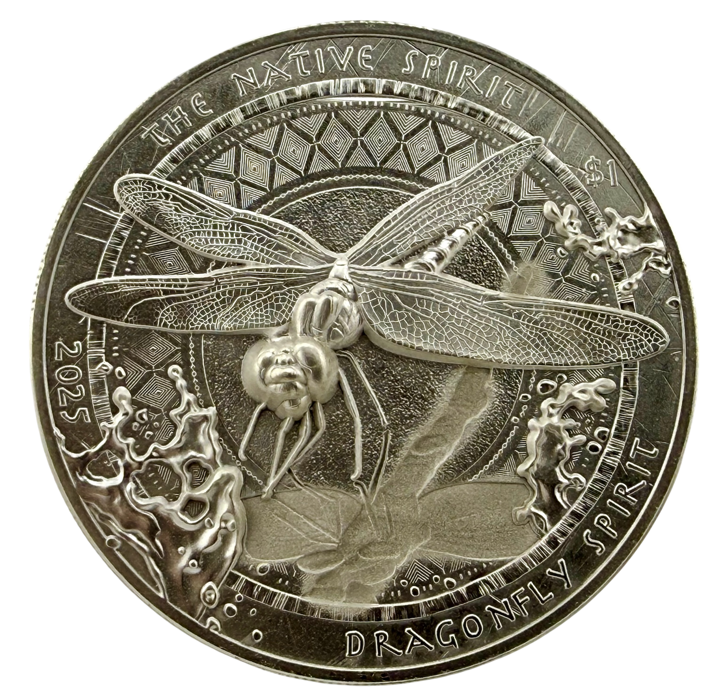 2025-Sioux Nation Native Spirit-Dragonfly 1oz .999 Antiqued Silver High Relief