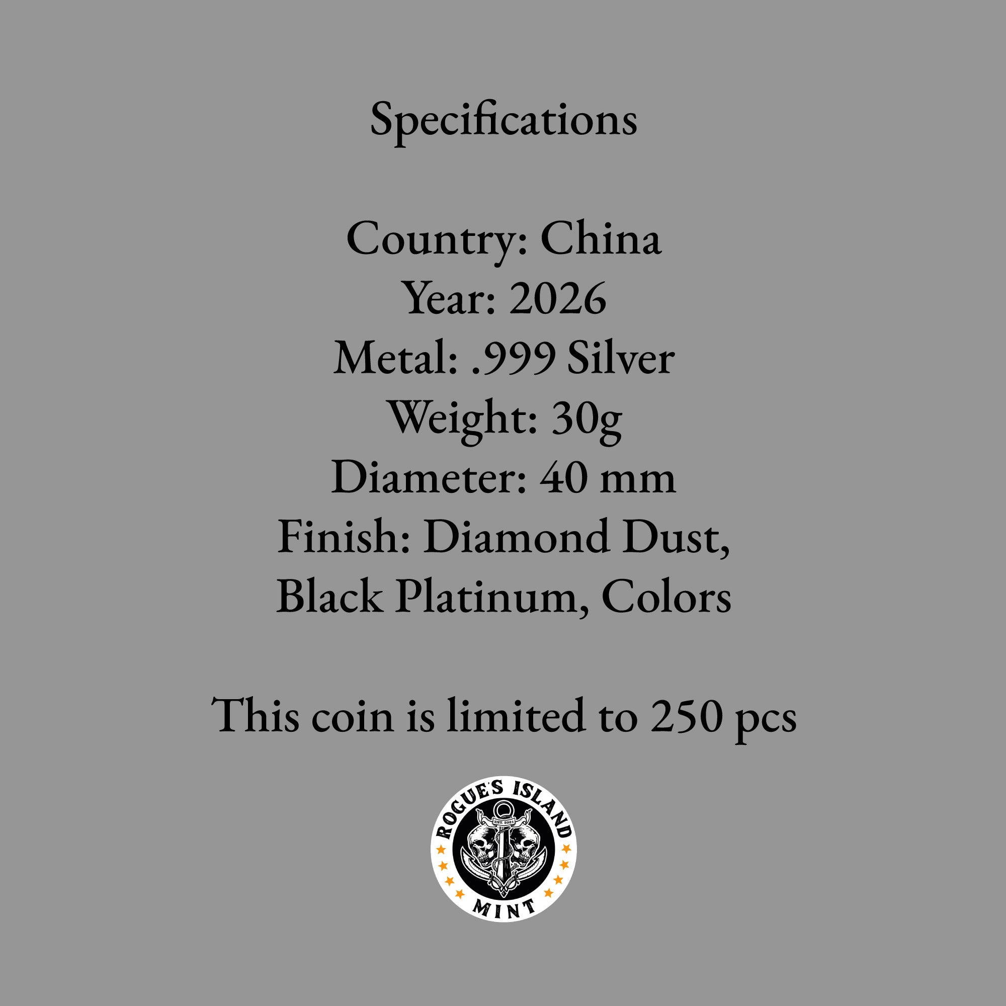 2026 China Panda Triple Black Diamond Edition 30g Silver Coin (250 Mintage)