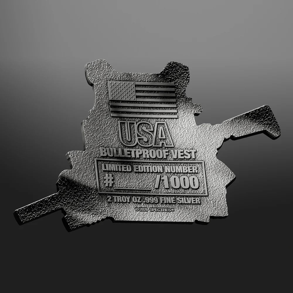 Spectres Mint 2026 USA Bulletproof Vest Shaped 2 oz Silver