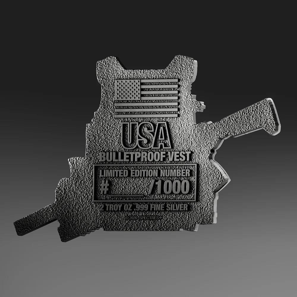 Spectres Mint 2026 USA Bulletproof Vest Shaped 2 oz Silver