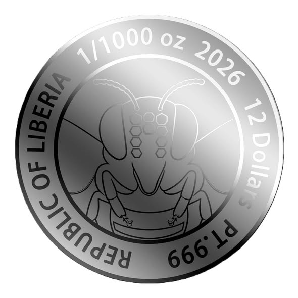 2026 Liberia Honey Bees 1/1000 oz Platinum Coin in Card