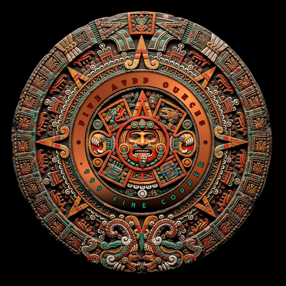 Aztec Moon Angel Colorized 5 oz Copper Round