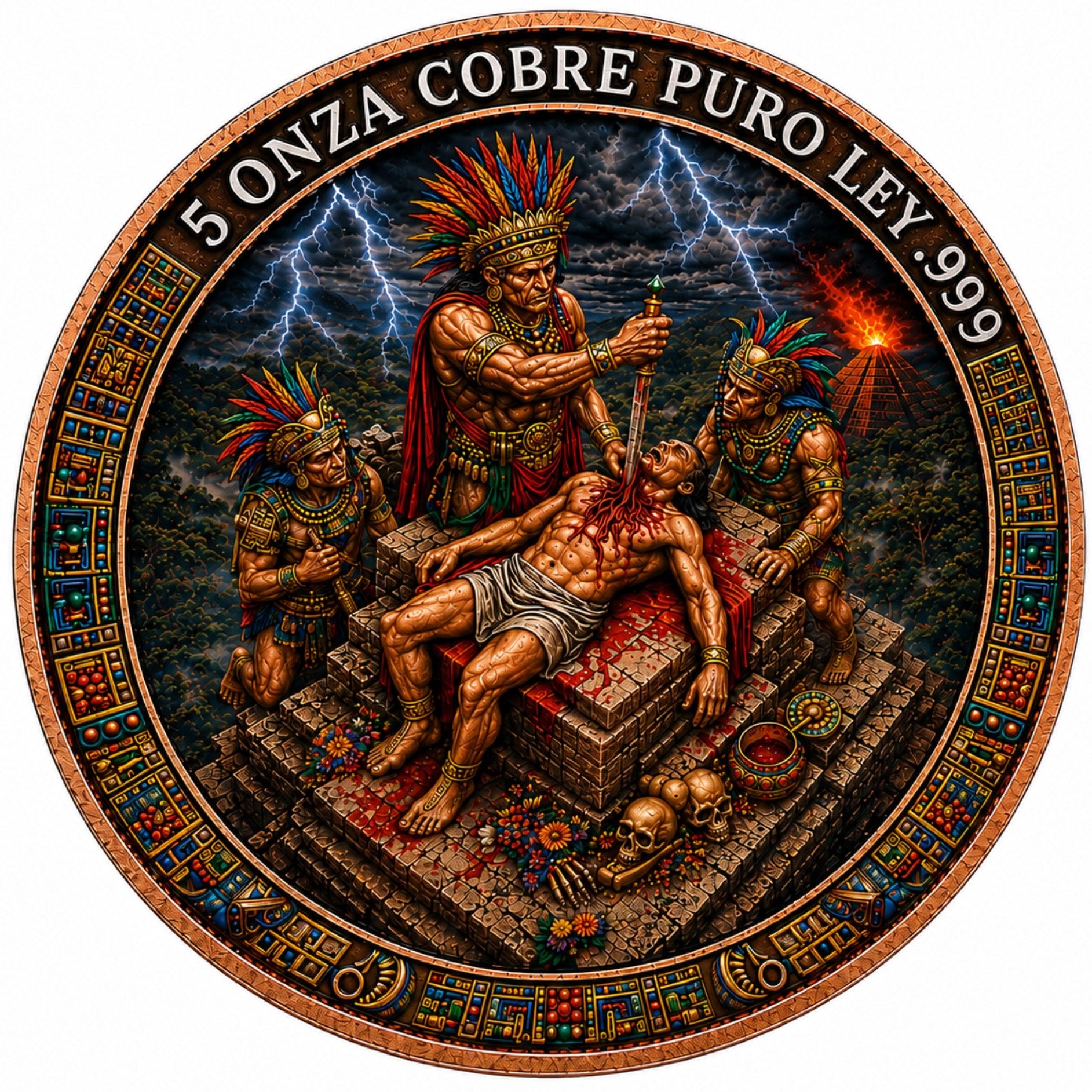 Aztec Sacrifice 5 oz Copper Medal