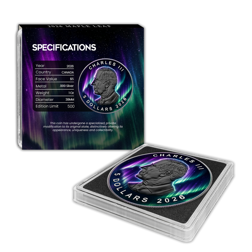 2026 Canada Maple Leaf Aurora Borealis Edition 1 oz Silver Coin