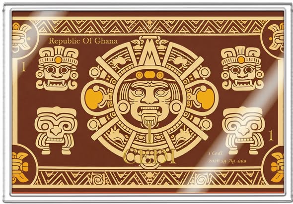 2026 Ghana Aztec Calendar 5g .999 Silver Foil