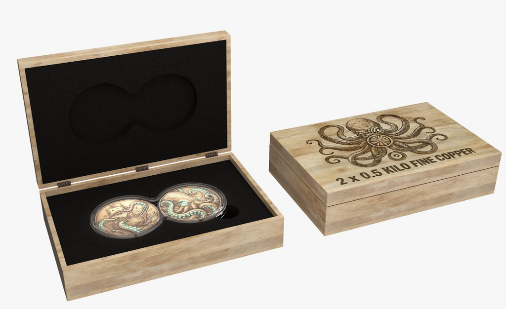 Kraken Glow-in-the-Dark 2 x 1/2 Kilo Copper Medal Set in DuoStack Capsule