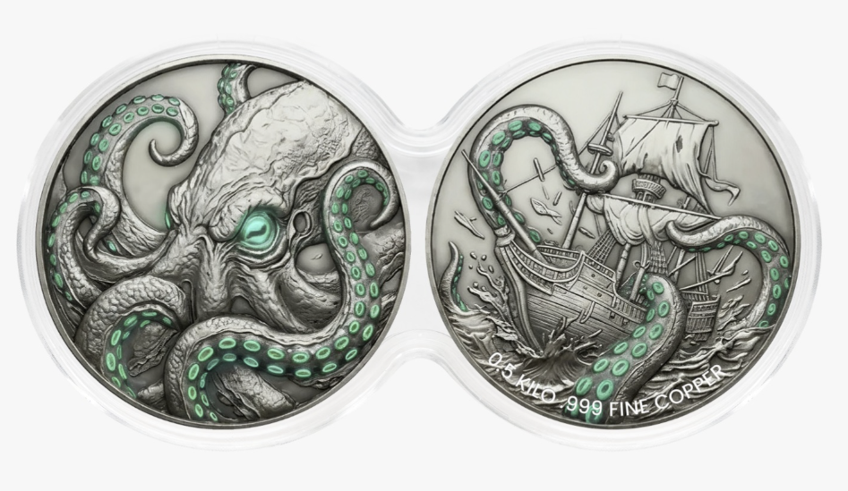 Kraken Glow-in-the-Dark 2 x 1/2 Kilo Copper Medal Set in DuoStack Capsule