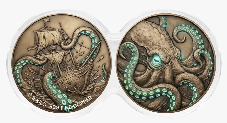 Kraken Glow-in-the-Dark 2 x 1/2 Kilo Copper Medal Set in DuoStack Capsule