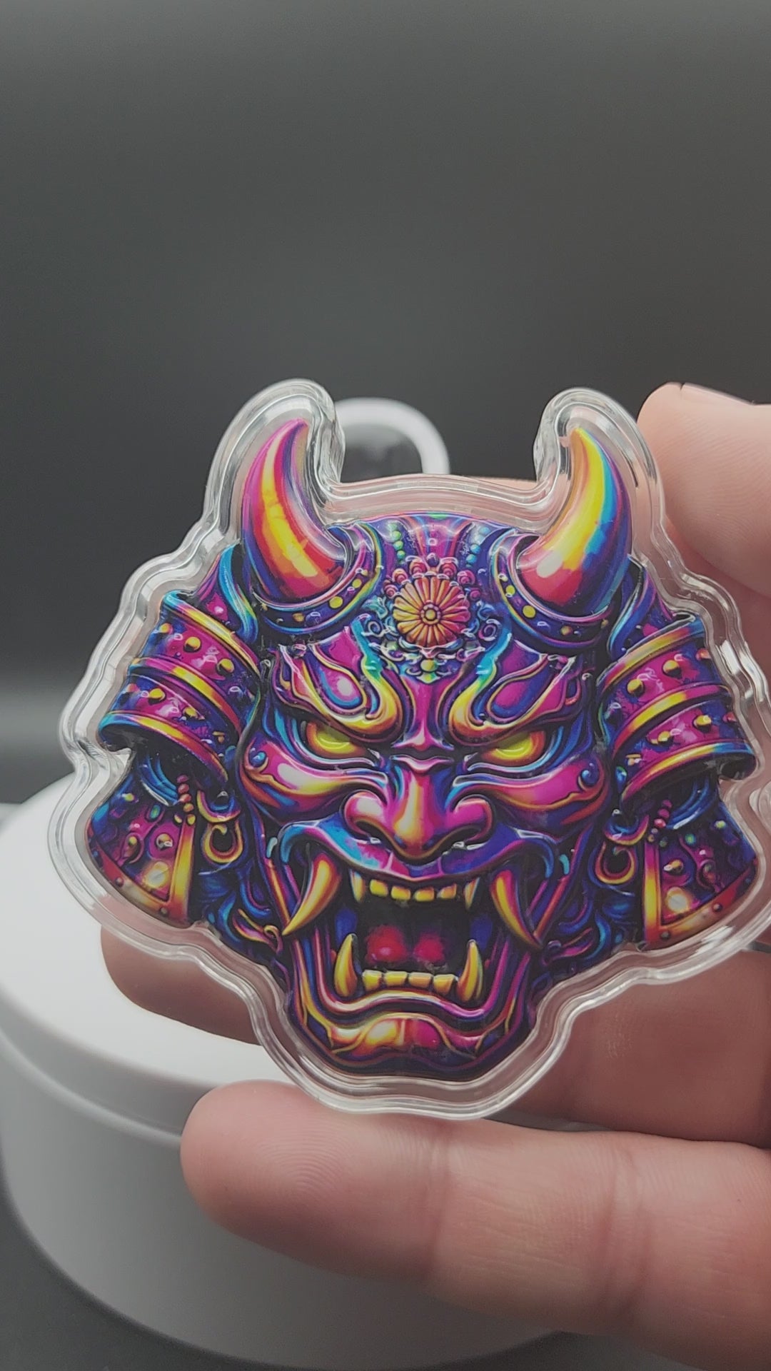 5oz .999 Copper Colorized Oni Mask | Shaped Capsule & Box