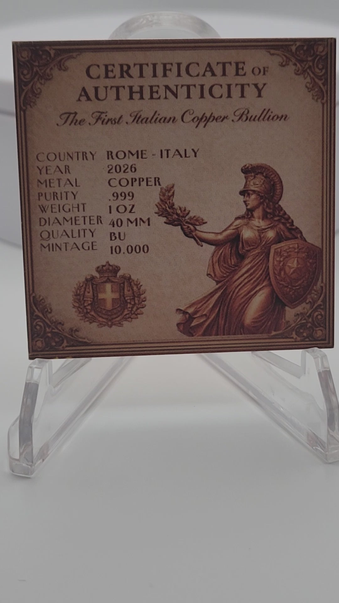 The First Italian 1 oz Copper Round