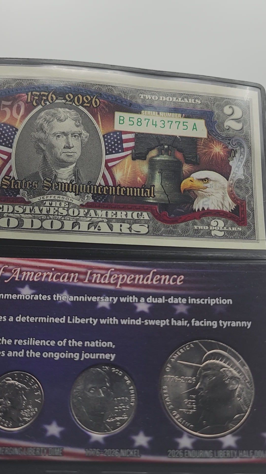 1776-2026 250 Years of American Independence Coin and Colorized Currency Set