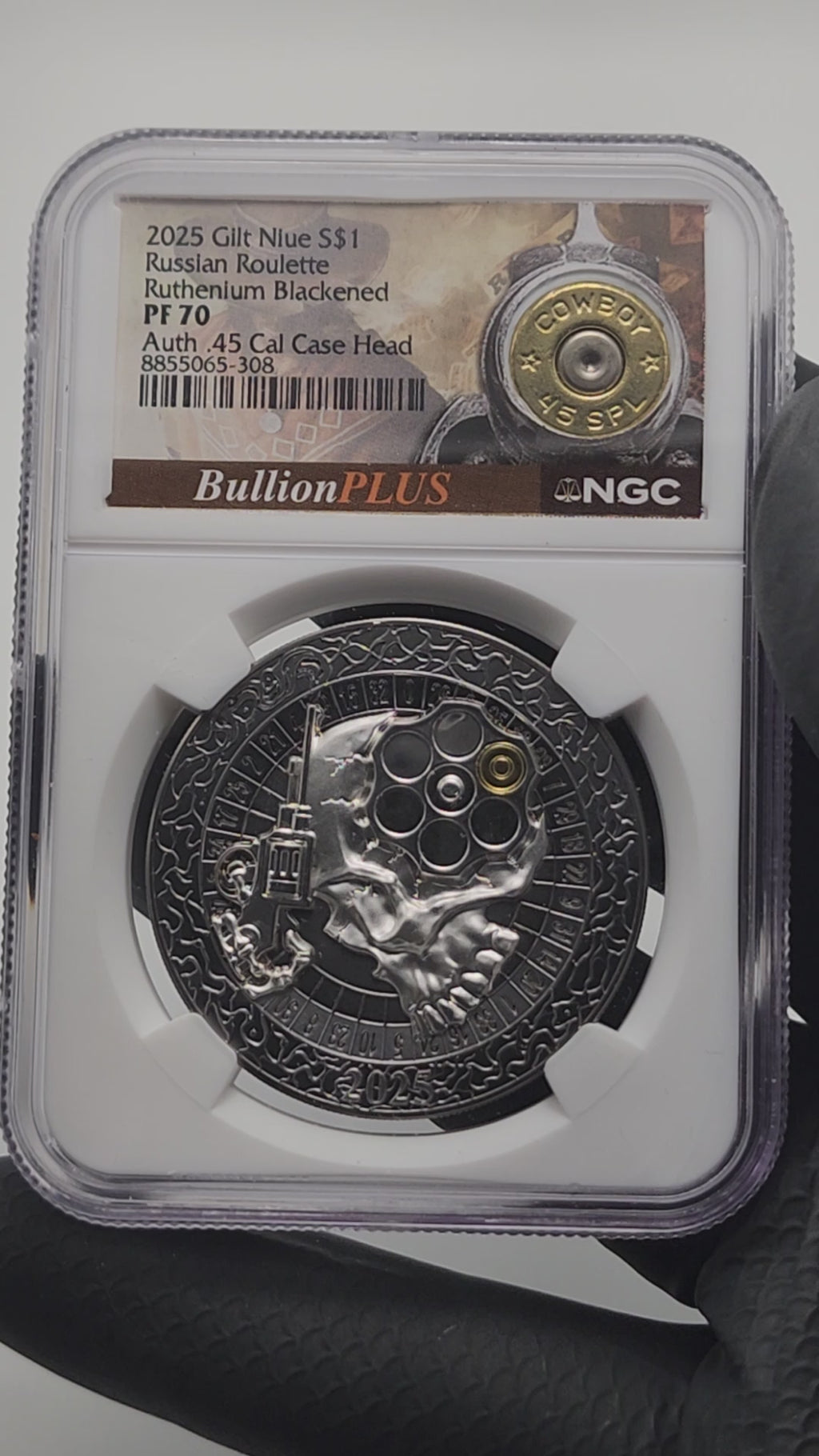 2025 Niue Russian Roulette 1 oz Silver Coin NGC PF 70 Bullet Label