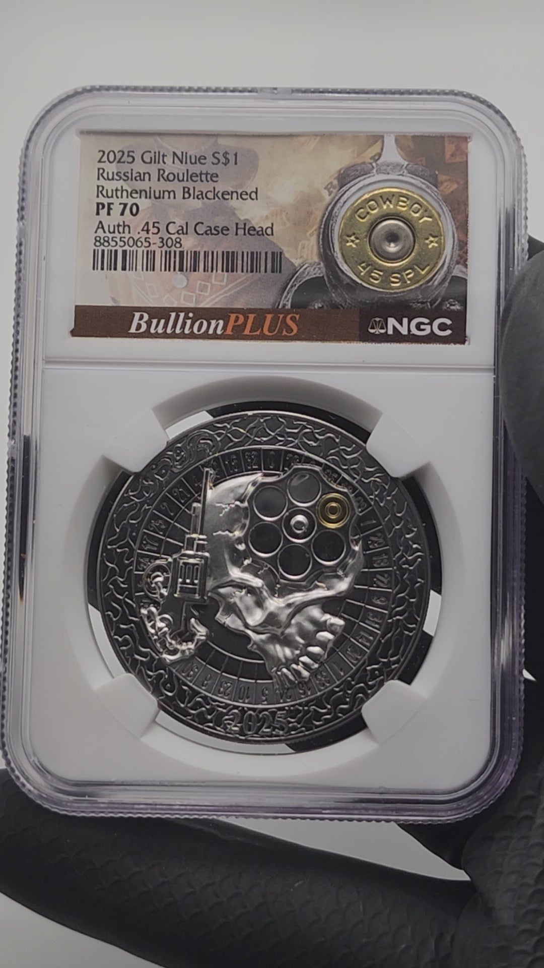 2025 Niue Russian Roulette 1 oz Silver Coin NGC PF 70 Bullet Label