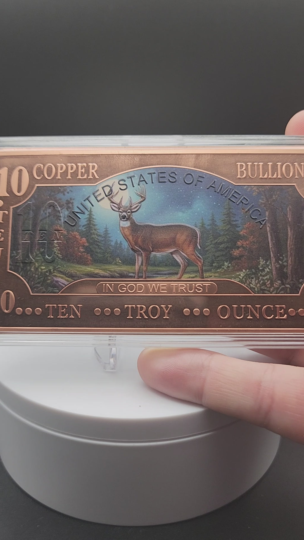 2025 10 oz Whitetail Deer .999 Copper Bar Colorized in Capsule