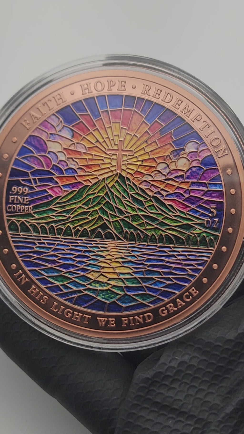 Stained Glass Christ the Redeemer Colorized 5 oz Copper Medal