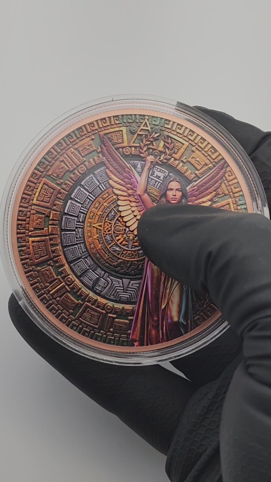 Aztec Calendar Angel Colorized 5 oz Copper Medal