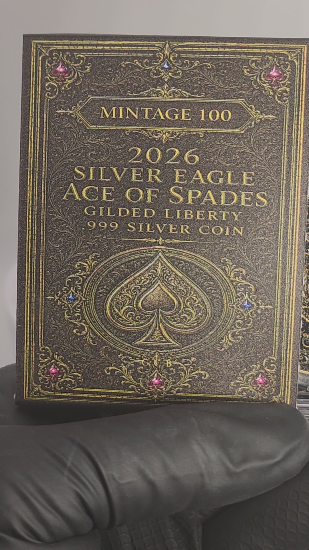 2026 Silver Eagle Ace of Spades Gilded Liberty .999 Silver Coin SN 97 (Mintage 100)