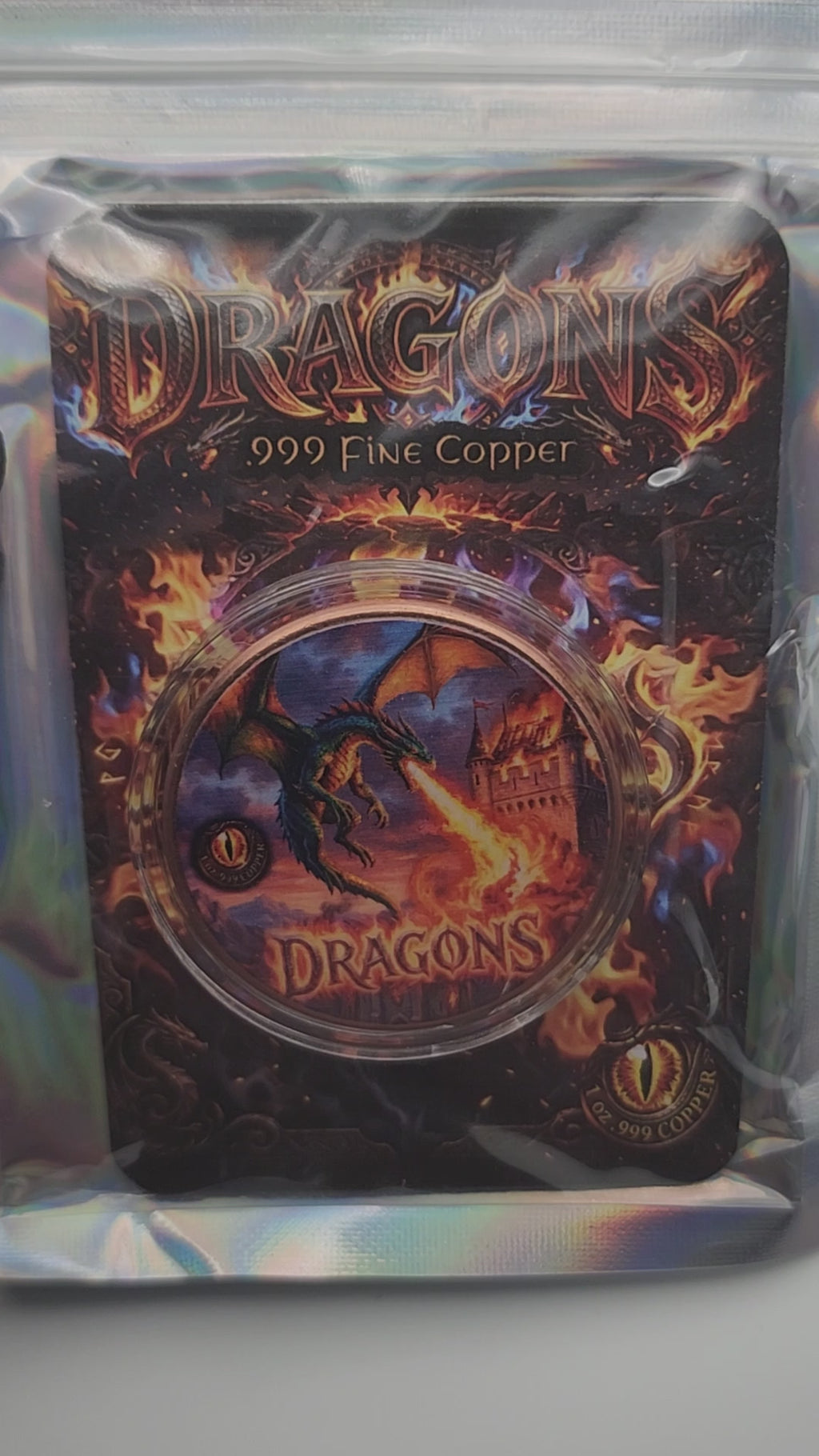 Fire Dragon 1oz Copper Round Carded (999 Mintage)