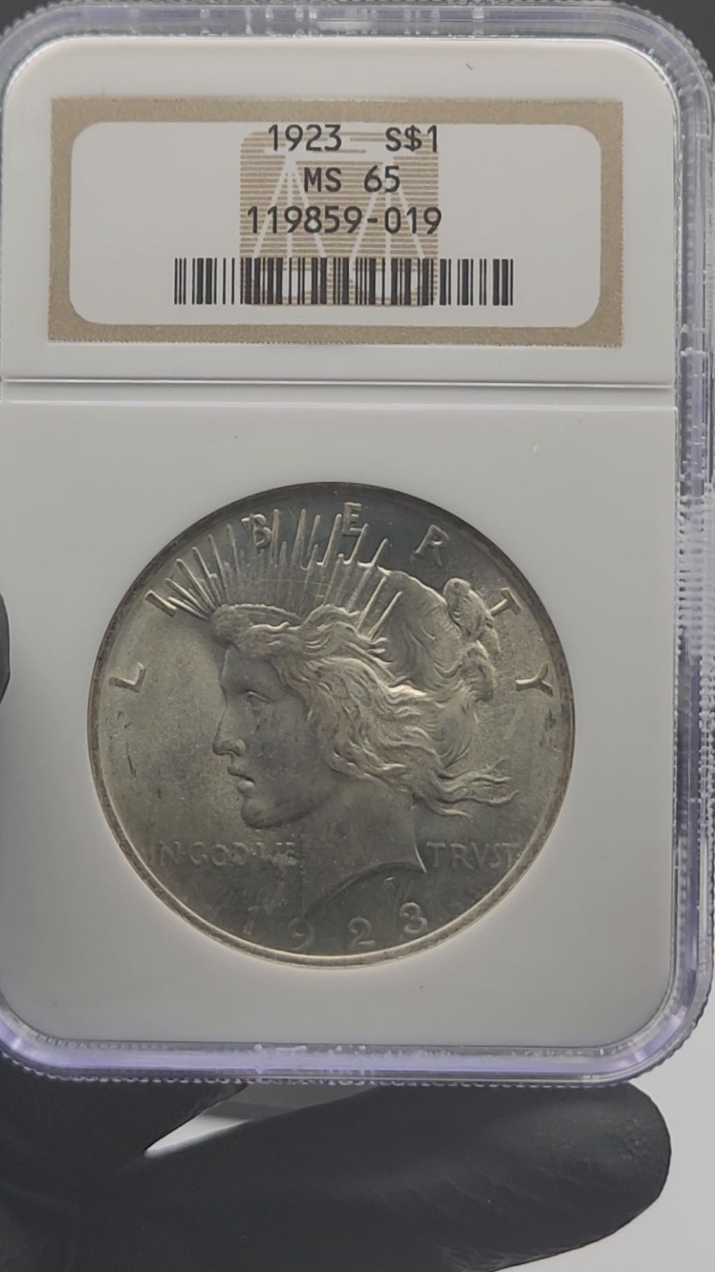 1923 Peace Dollar NGC MS65 Soapbox Holder