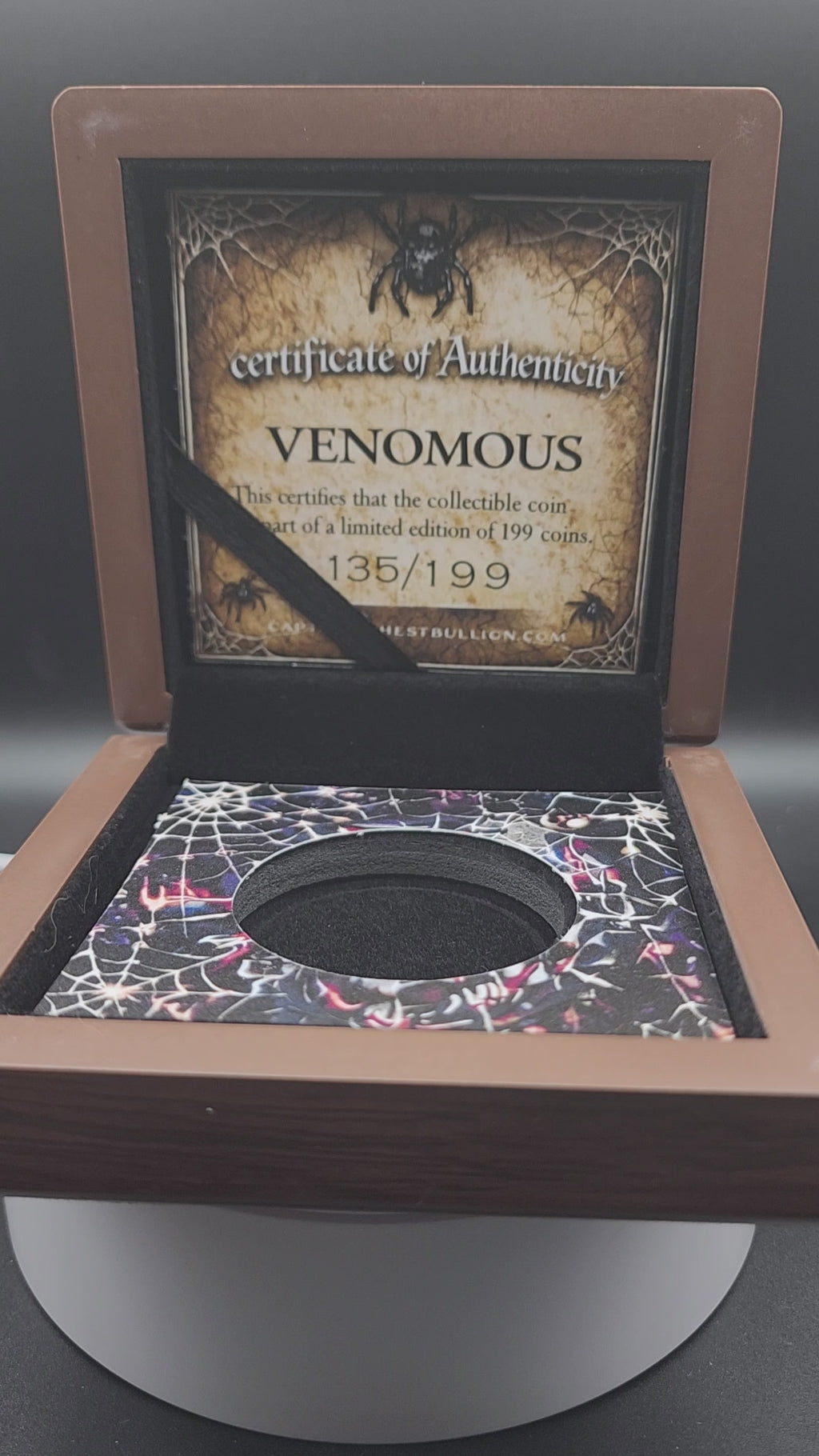 2013 Canadian Maple Venomous Edition Venom w/ Crystal Spider 1oz Silver Coin 199
