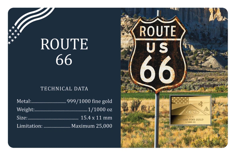 Route 66 1/1000 oz Gold Bar Carded w/ COA