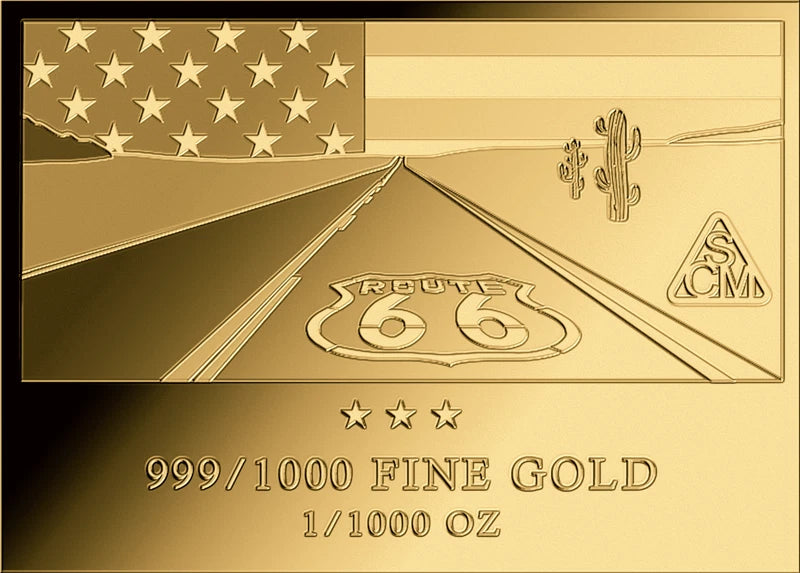 Route 66 1/1000 oz Gold Bar Carded w/ COA