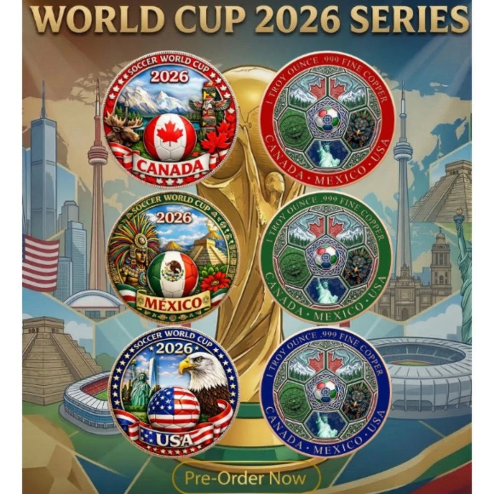 2026 World Cup Mexico, Canada, & USA 1 oz Copper Rounds (3 Versions) Sealed Pack